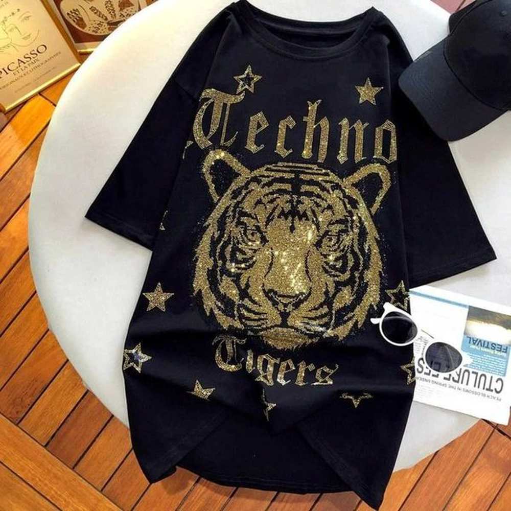 womens tshirt xlxl rhinestone tiger luxury tshirts plus size kg