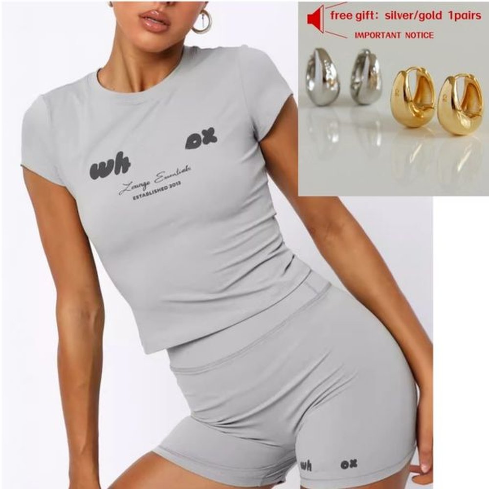 womens two piece fashion yoga casual sports fitness set short