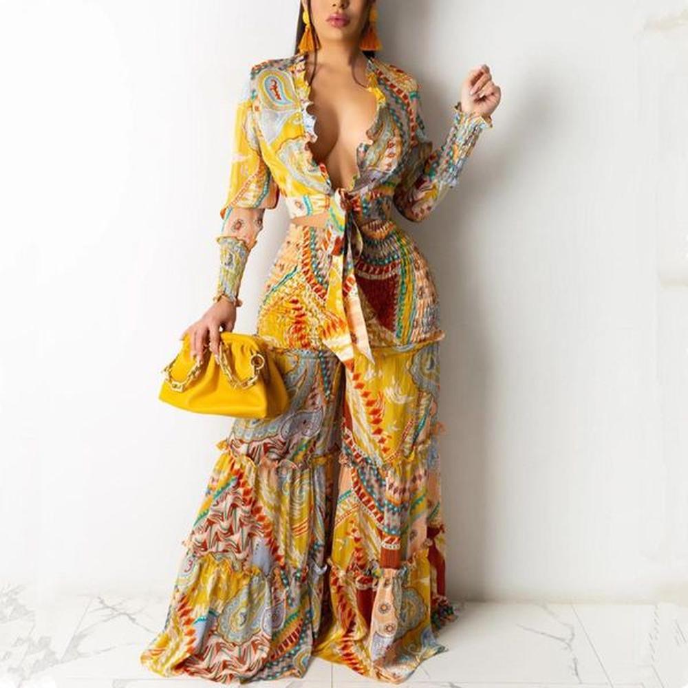 womens two piece pants elegant ruffles classy suits women long