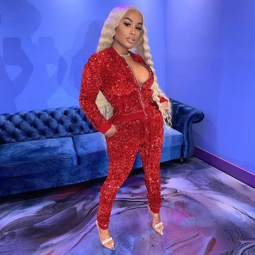 womens two piece pants glitter sequin patchwork set fall winter