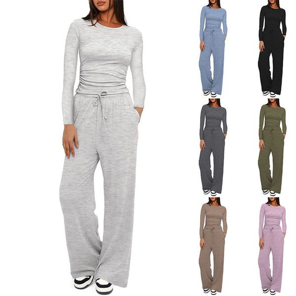 womens two piece pants leisure wear flare crop top set
