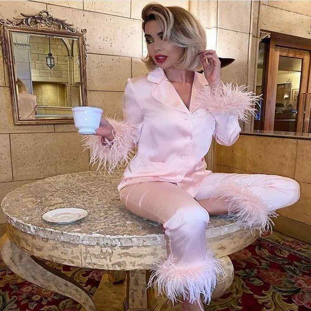 womens two piece pants spring autumn set long sleeve lapel
