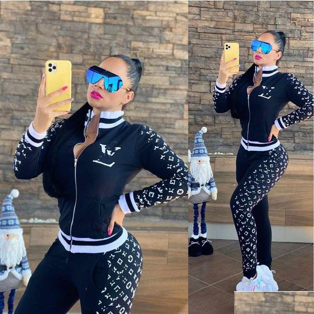 womens two piece pants tracksuit women casual print jacket and