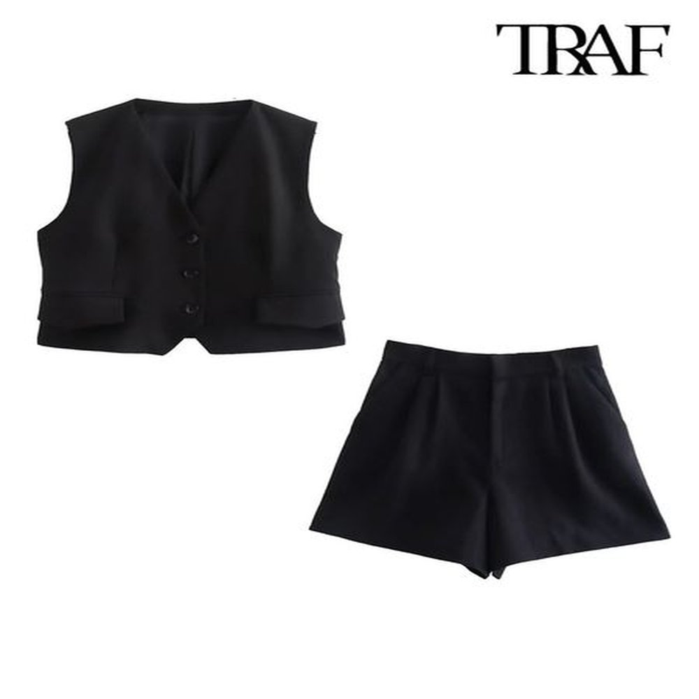 womens two piece pants traf women fashion front buttons waistcoat