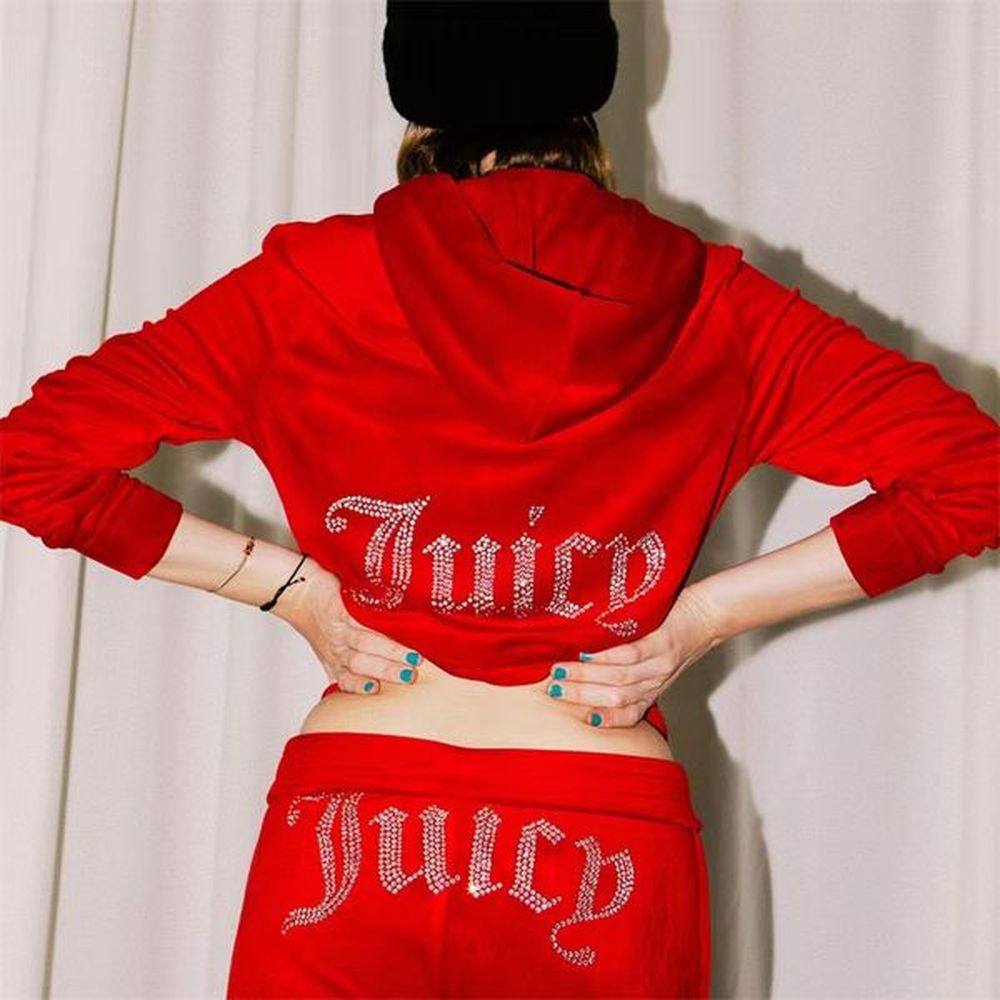 womens two piece pants velvet juicy coutoure tracksuit sporting red