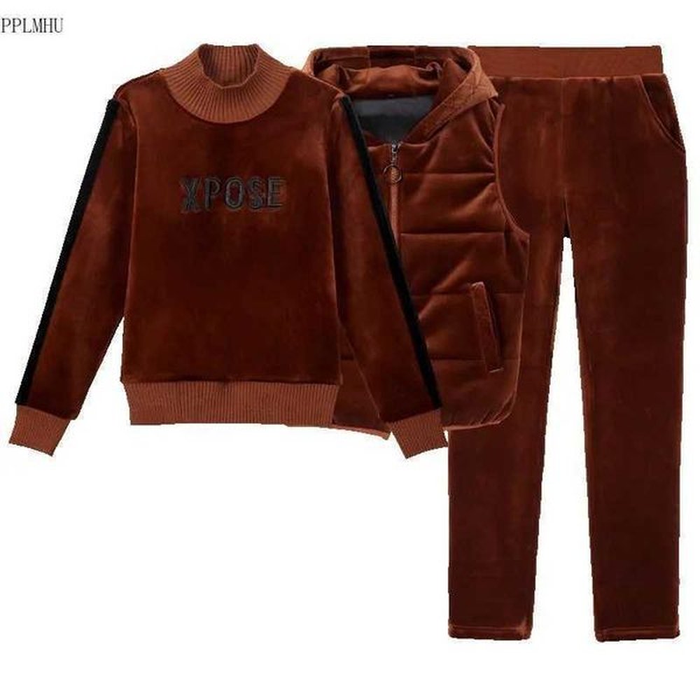 womens two piece pants velvet tracksuit casual hooded vest jacketsportswearpants