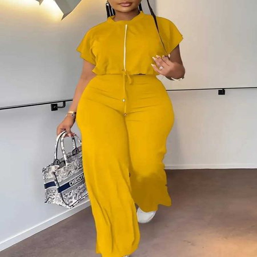 womens two piece pants women casual round neck drawstring short
