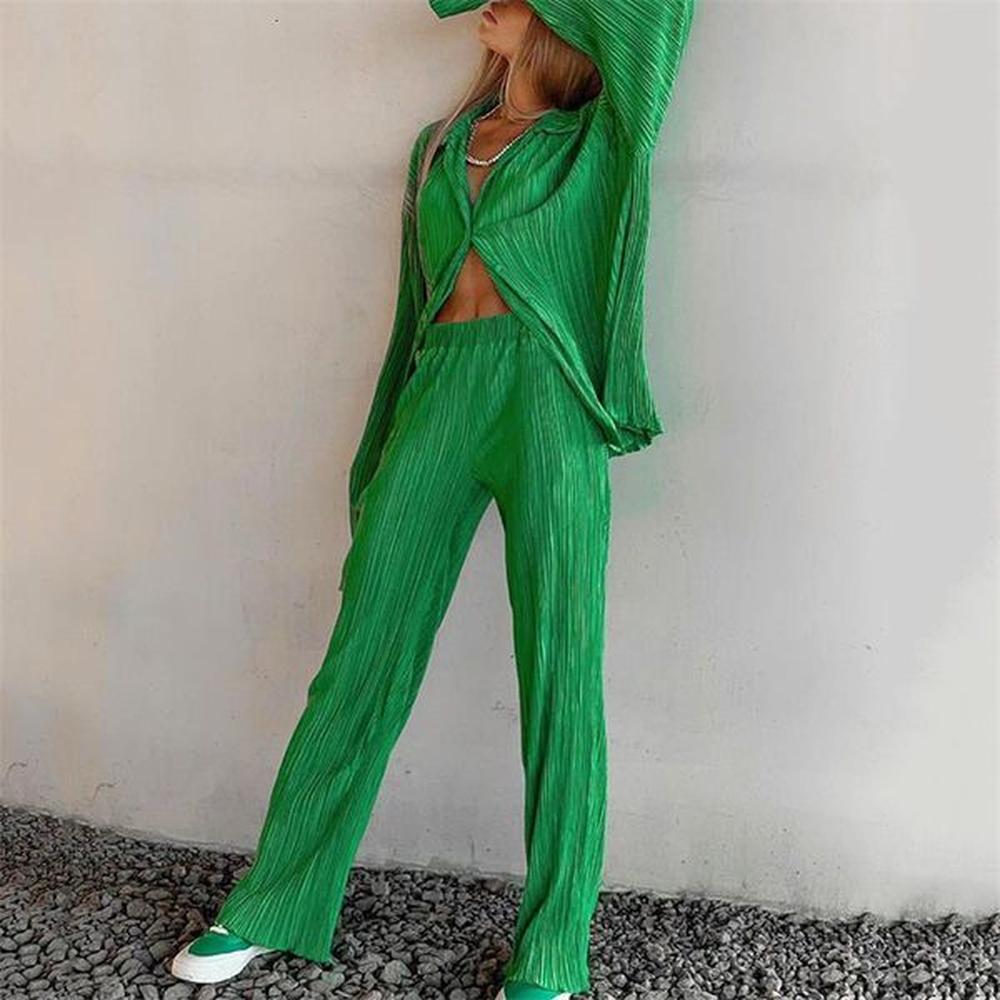womens two piece pants women pleated set wide leg pants