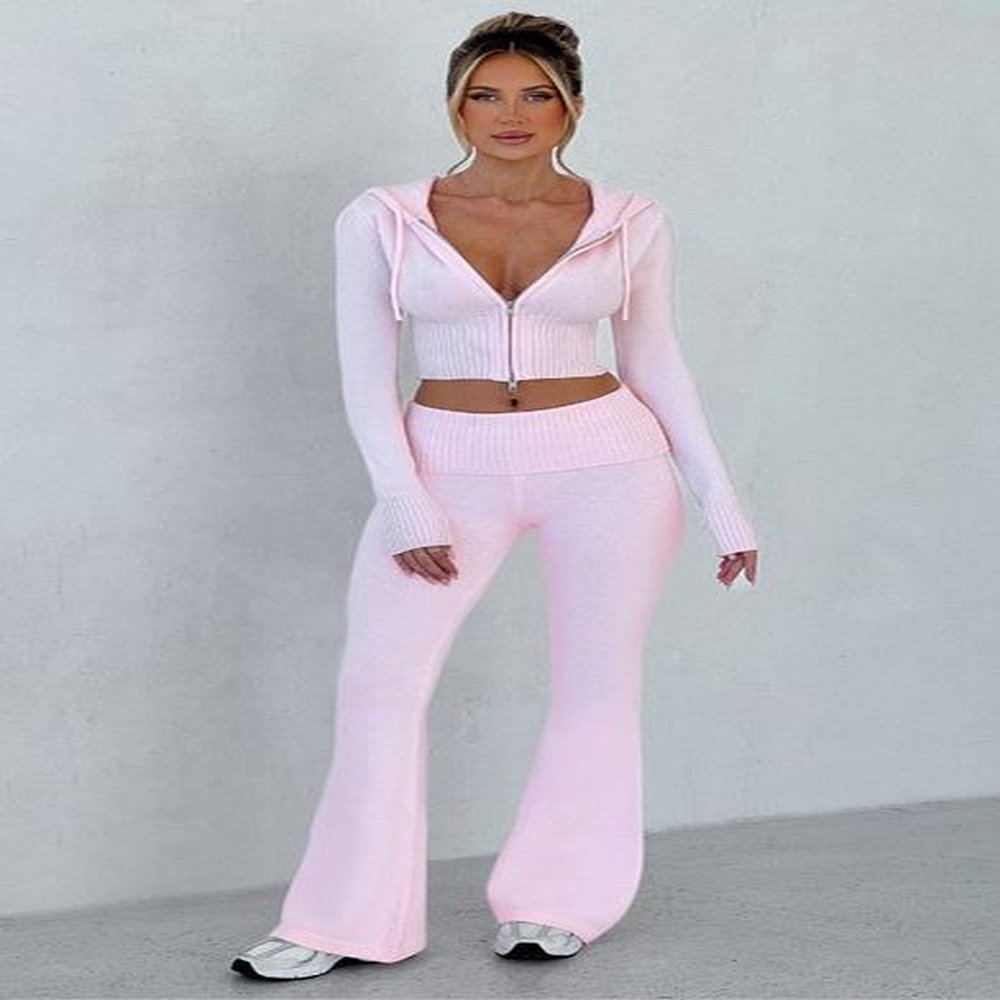womens two piece pants yk long sleeve knitted sweatshirt women