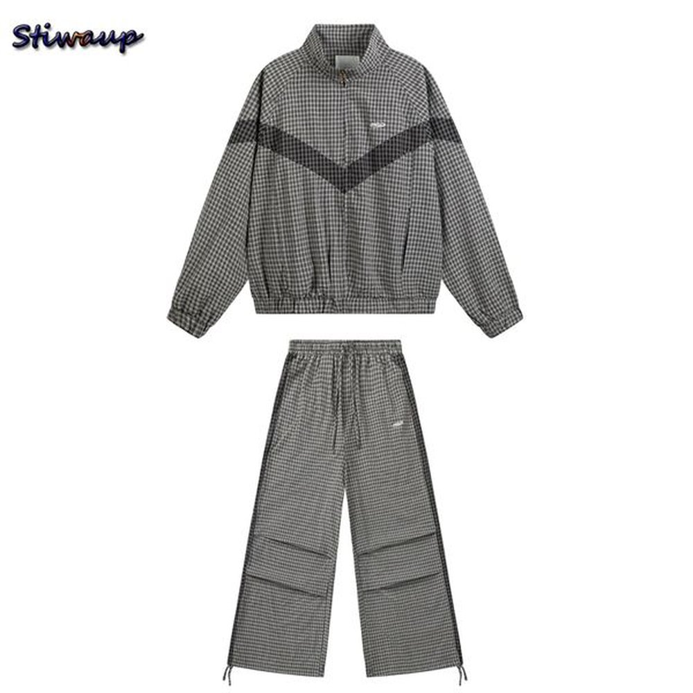 womens two pieces set houndstooth tracksuits set women cotton ensemble