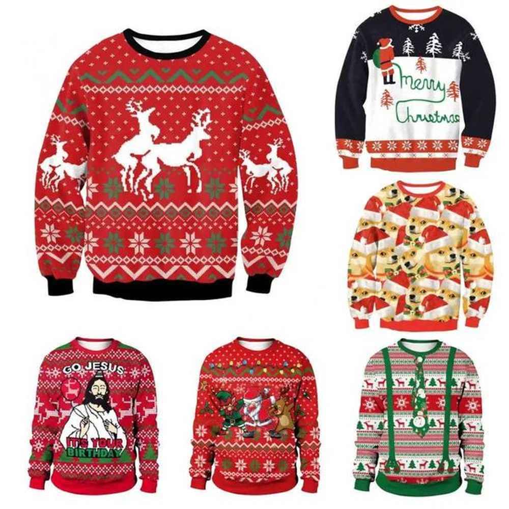 2024 Womens Ugly Christmas Sweater Fun Dog Head Zipper Hoodie Hump Reindeer Climate Christmas Costume S-6XL W241219