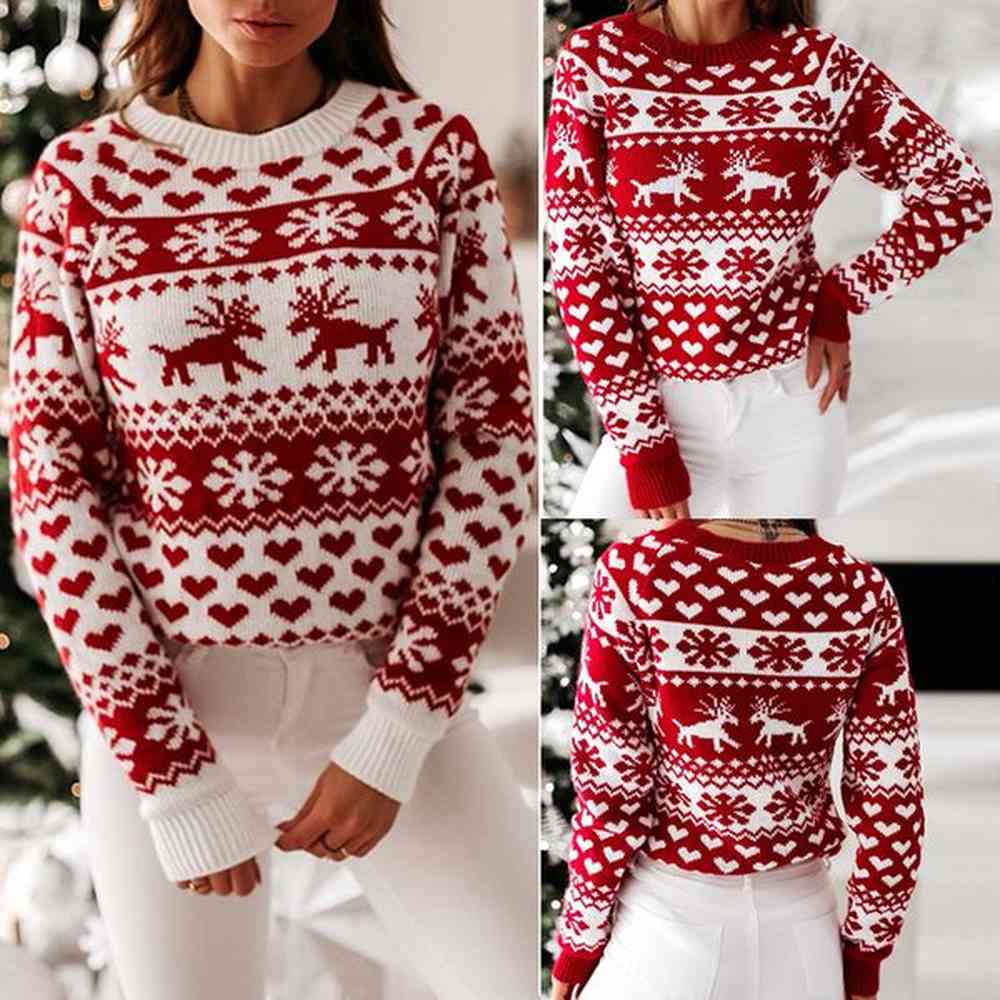 womens ugly mens deer knit long sleeve round neck ladies