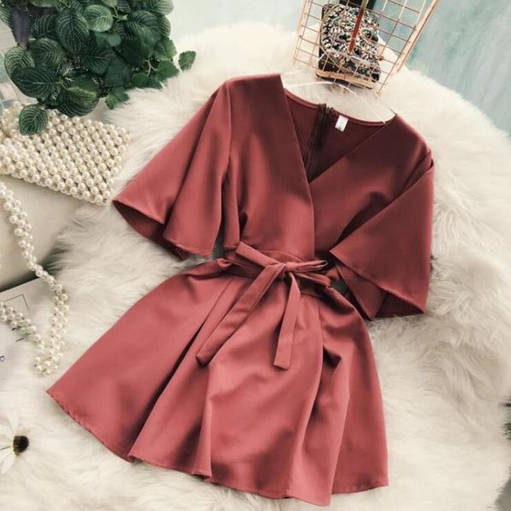 womens v neck flare sleeve solid color playsuits ladys vintage