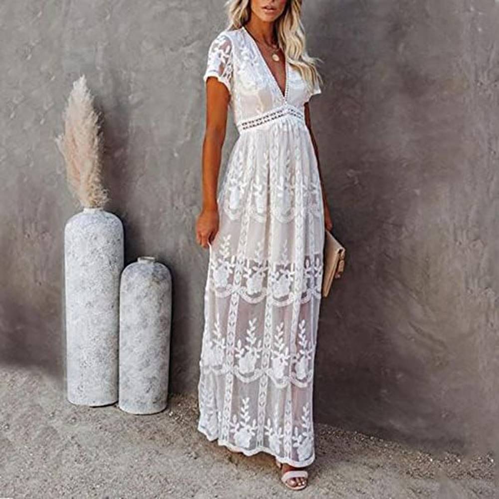 womens v neck floral tulle lace wedding dress short sleeve