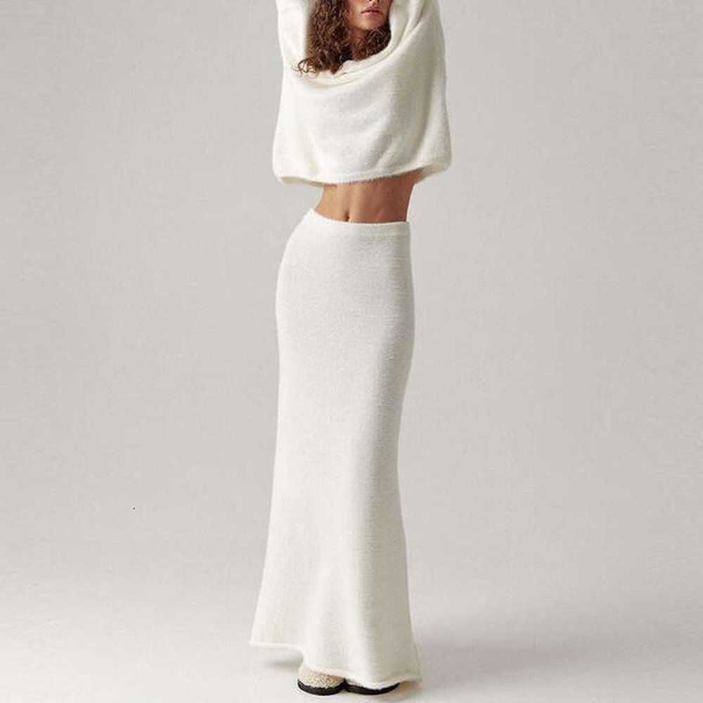 womens v neck long sleeved pullover and skirt suits casual