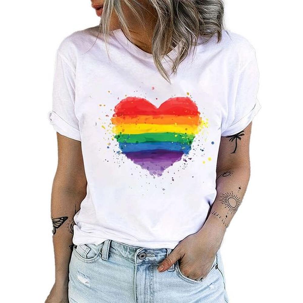 womens valentines day rainbow love print casual loose round neck