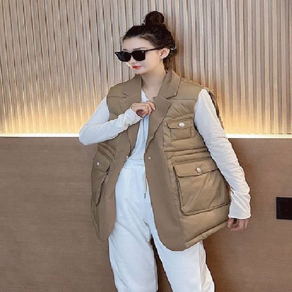 womens vests chic cotton vest korean women fashion lapel khaki