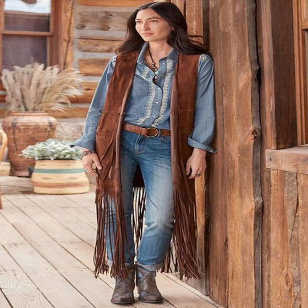 womens vests western fringed vest open front fringed vest cardigan