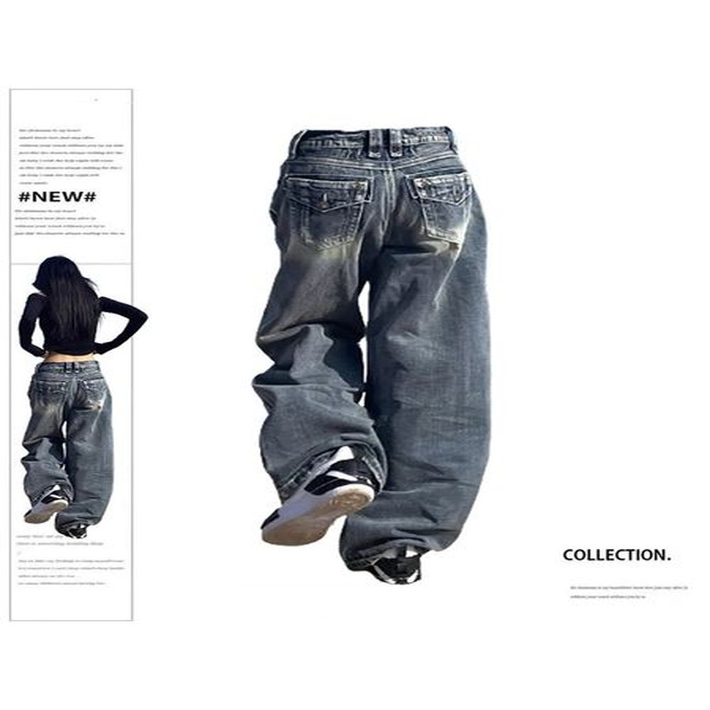 Womens Vintage Baggy Blue Jeans High Waist Denim Trousers Korean 2000s Y2k Harajuku 90s Aesthetic Oversize Pants Trashy Clothes 250210