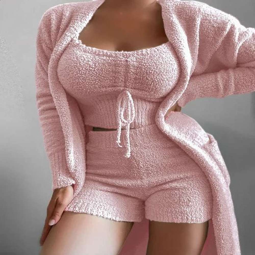 womens warm soft matching set autumn winter plush flannel