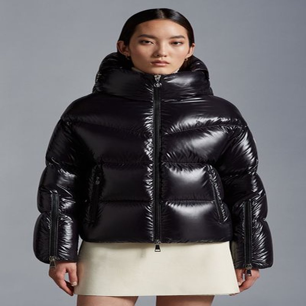 womens white duck down parka jacket hooded zippered singlebreasted striped