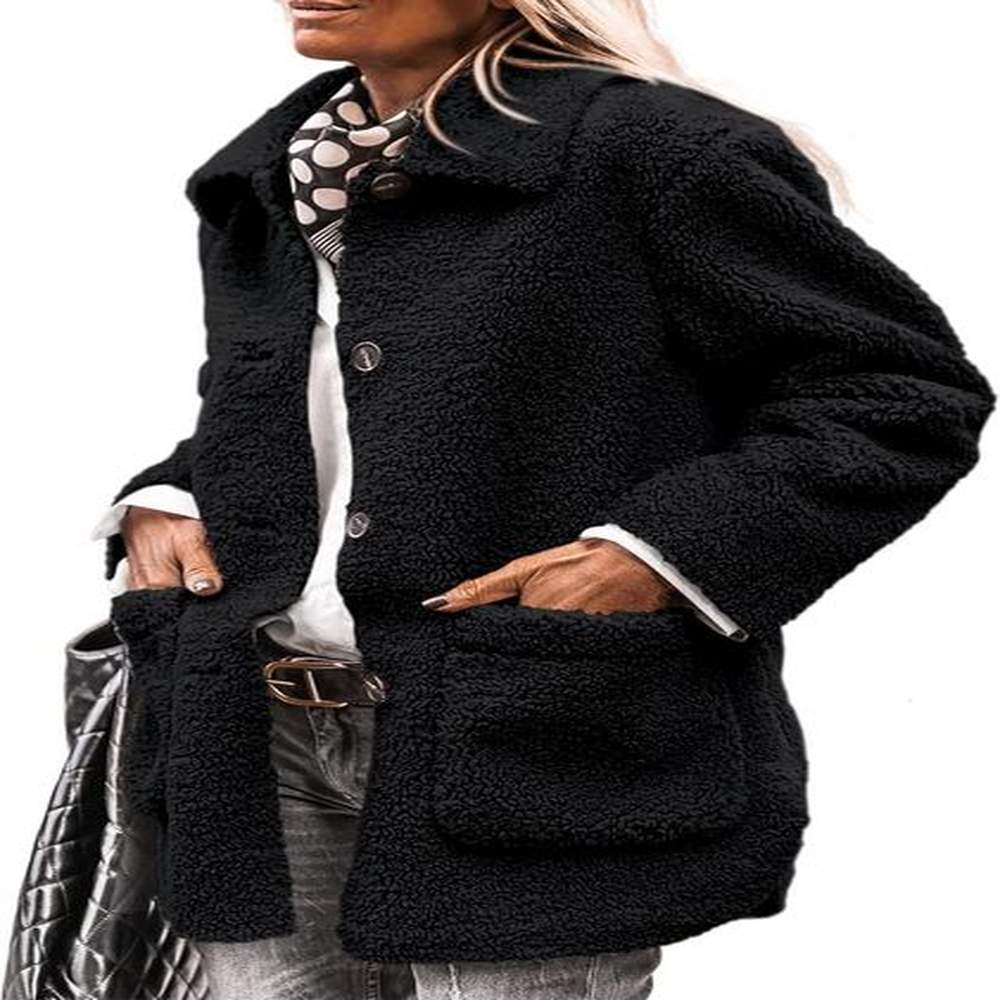 womens winter faux fur coats long sleeve lapel button down