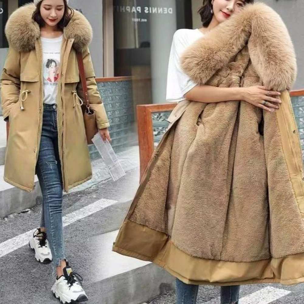 womens winter jacket hodded fleece padded casual loose windbreaker office