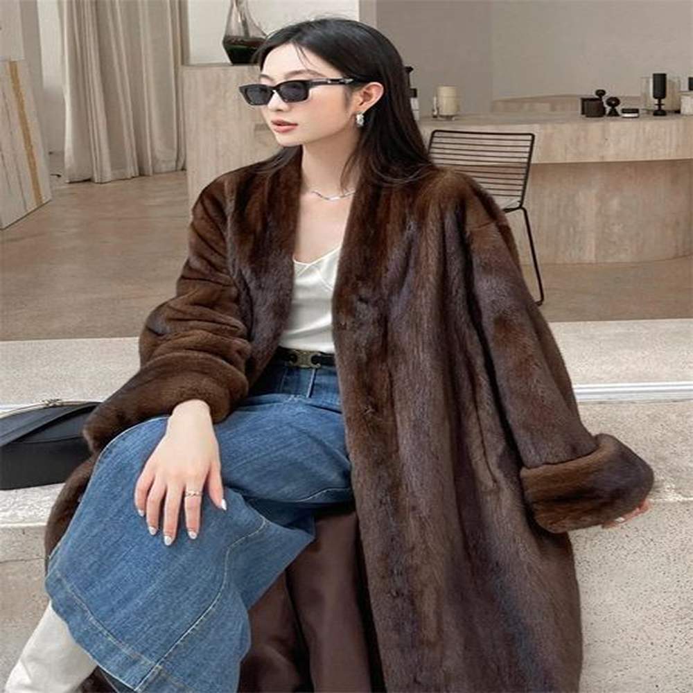 womens winter jacket vneck loose and fashionable warm mink fur