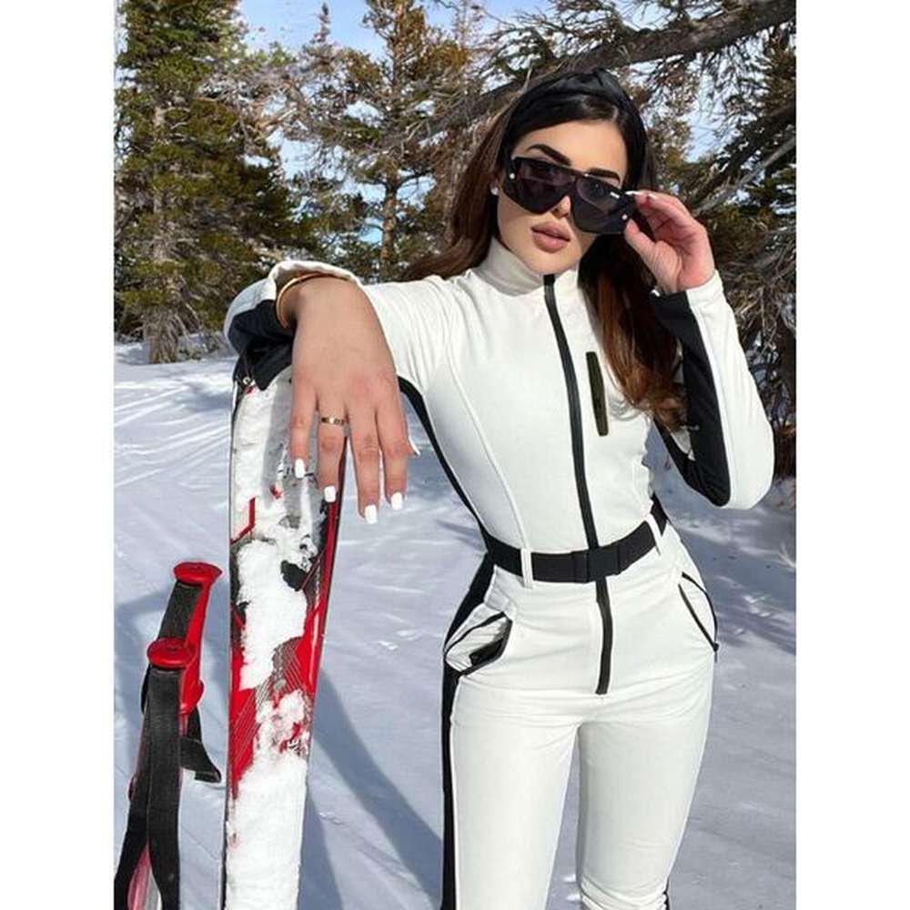 womens winter patchwork ski jumpsuits long sleeve waterproof windproof