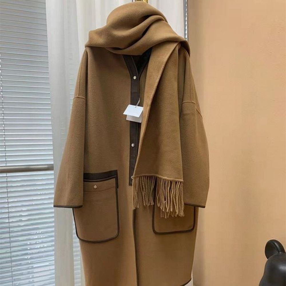 womens wool blend coats designer tassel scarf coat autumn winter