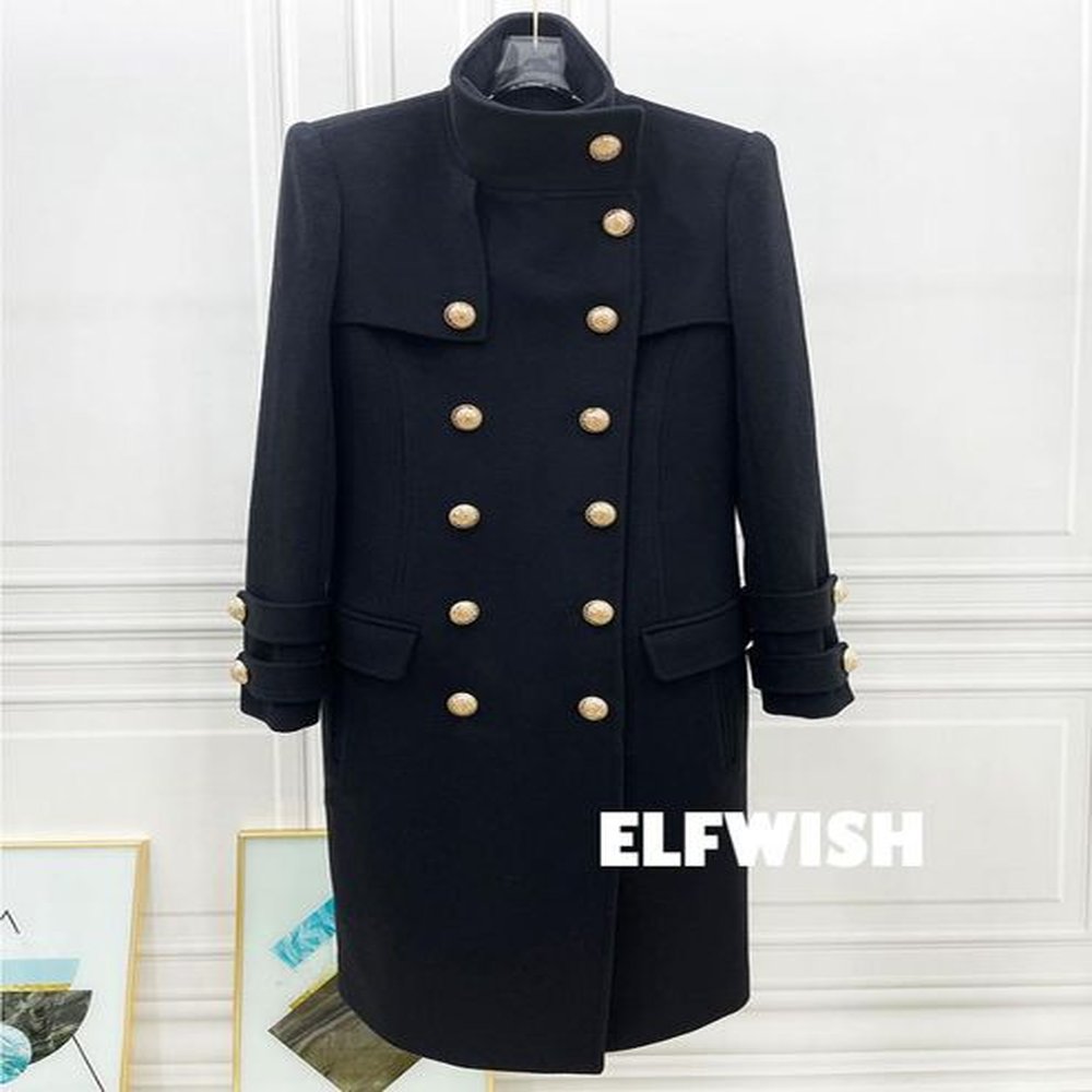 womens wool blends fw black cashmere trench coat gold