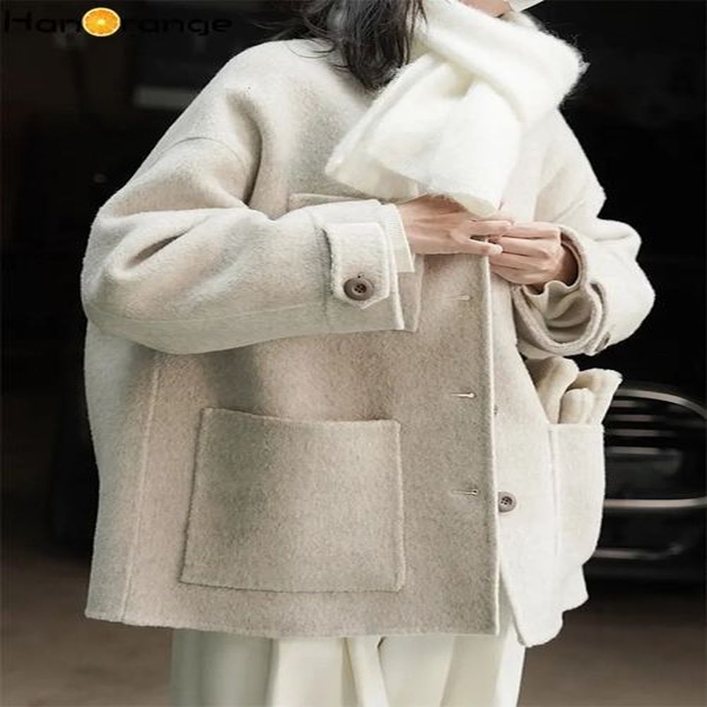 womens wool blends hanorange winter coat women vintage soft hair