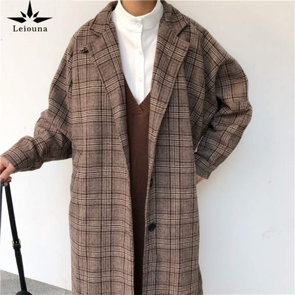 womens wool blends leiouna loose casual plaid long coat pockets