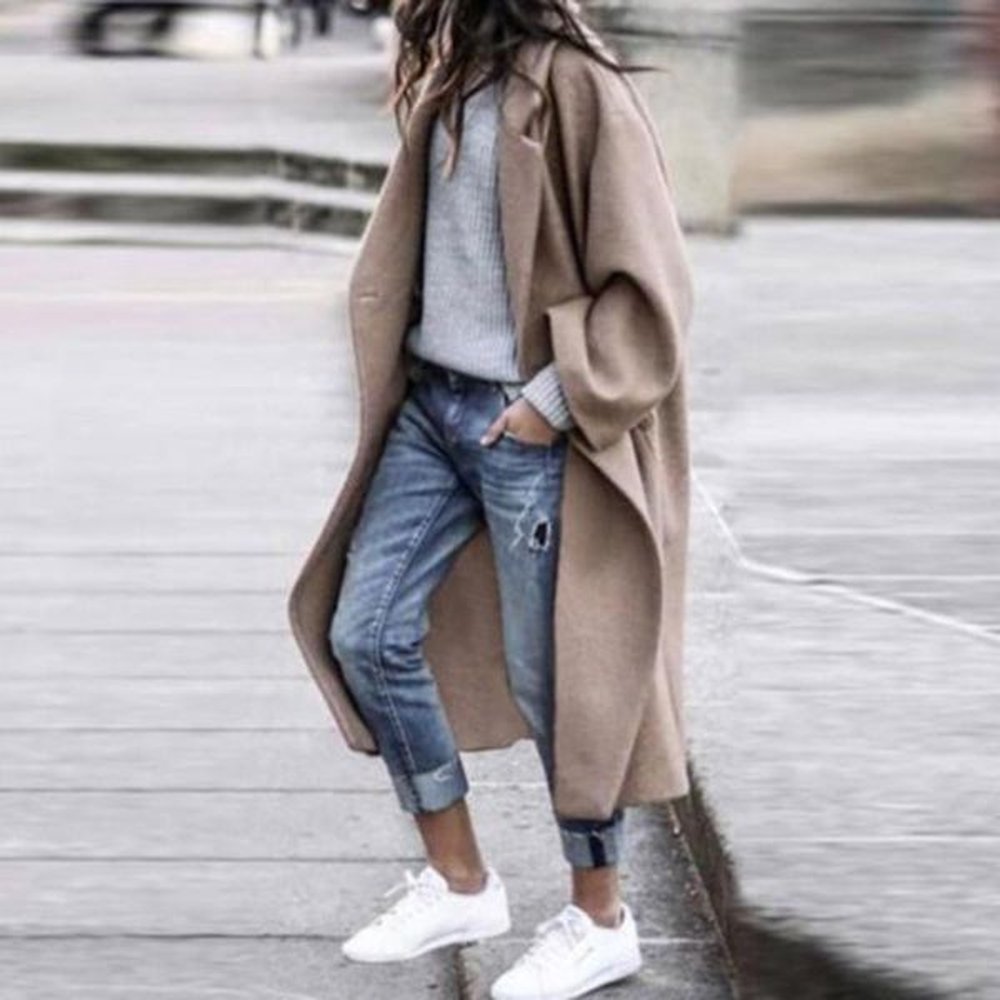 womens wool blends loose one button regular lapel overcoat