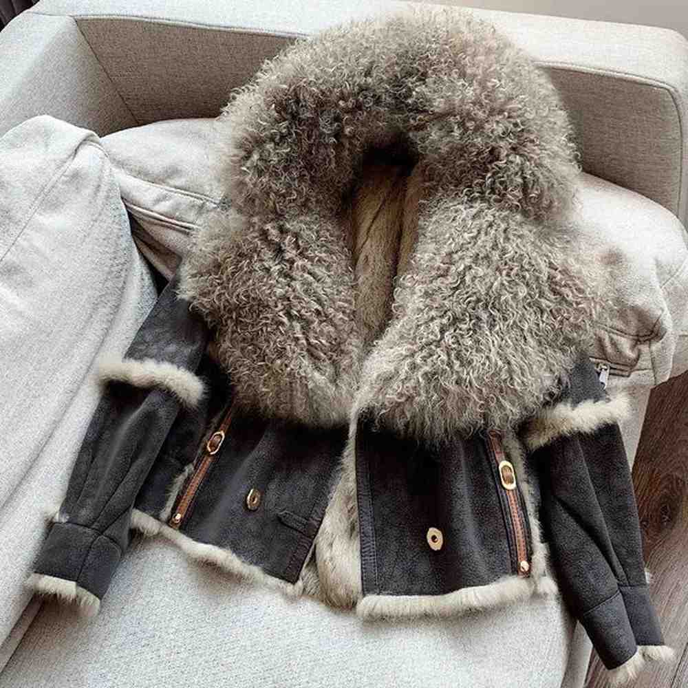 womens wool blends rosevans vintage natural sheepskin collar rabbit fur