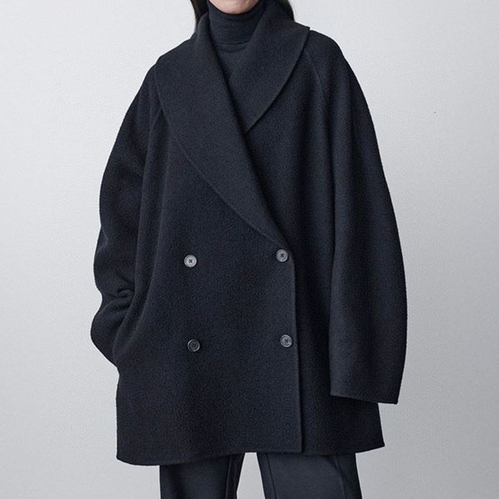 womens wool blends therw winter women coat cashmere black color