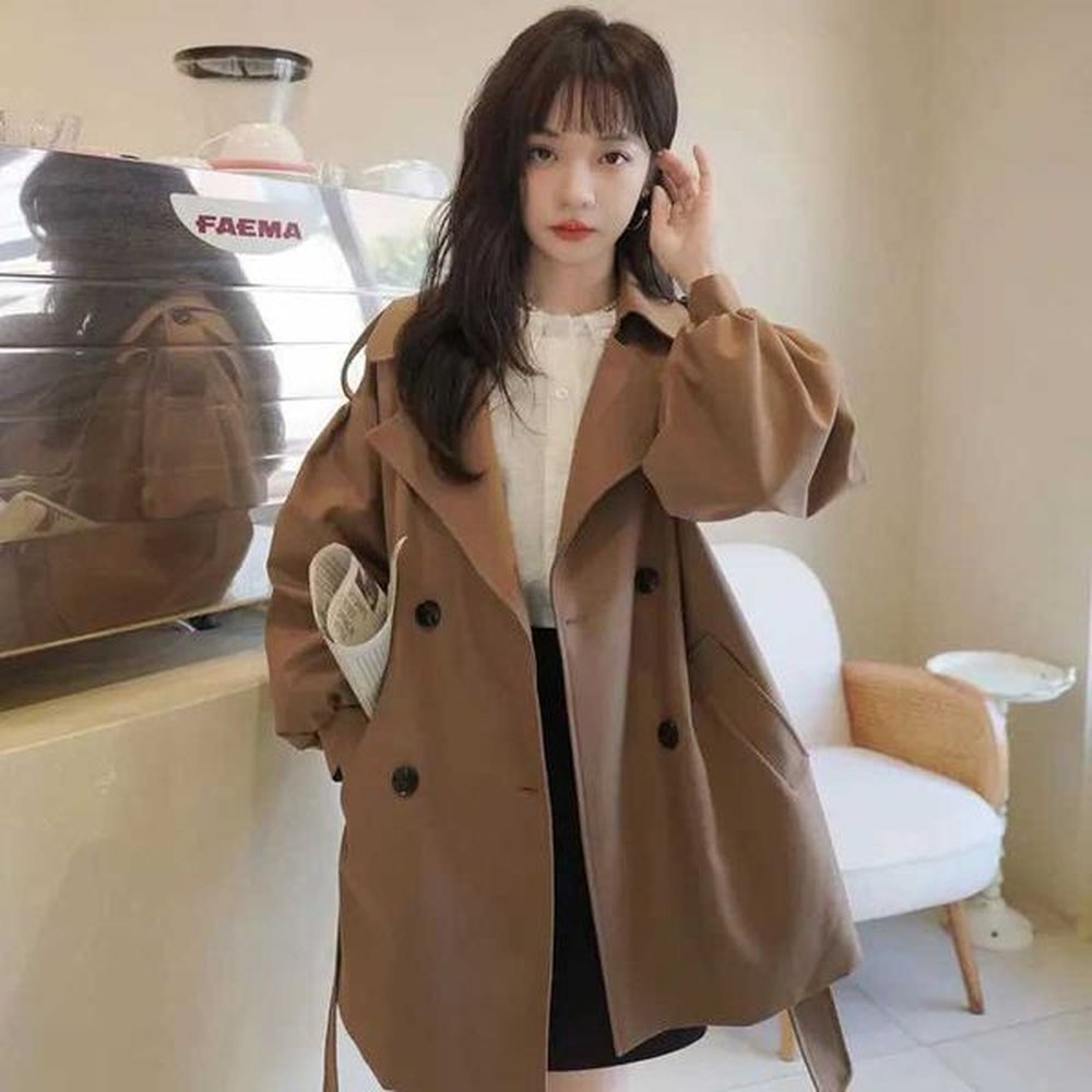 womens wool blends vintage brown short trench jacket women korean