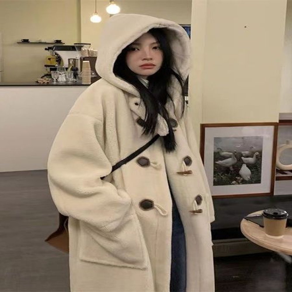 womens wool blends vintage plush jacket women winter casual long