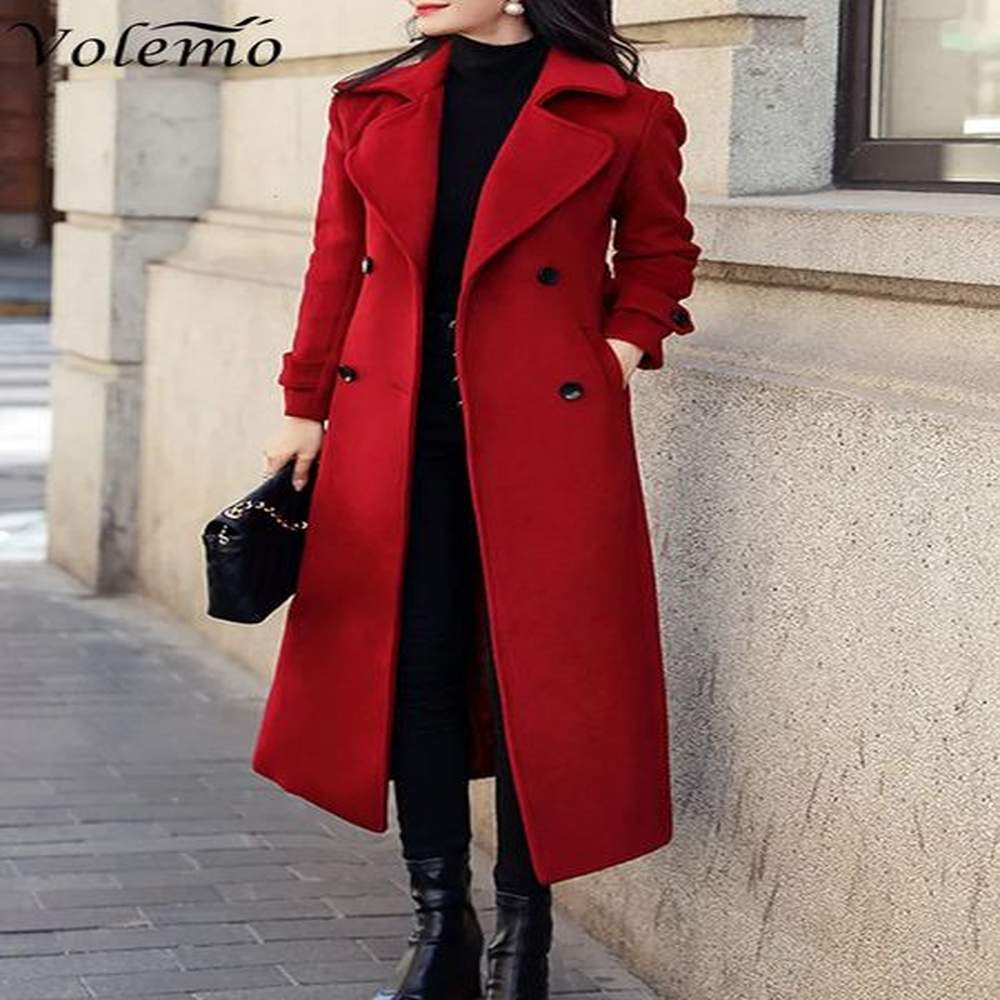 womens wool blends winter overcoat women business midcalf length jacket