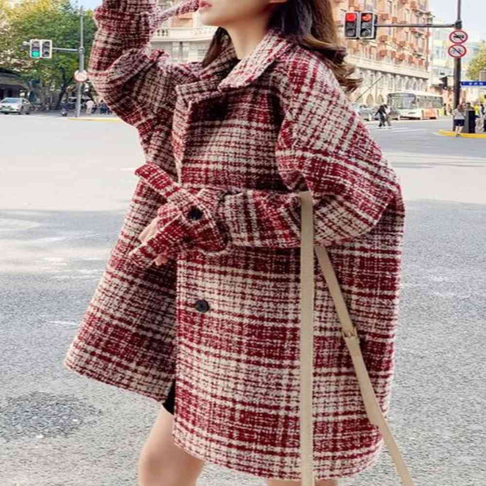 womens wool blends women fashion elegant casual loose plaid woolen