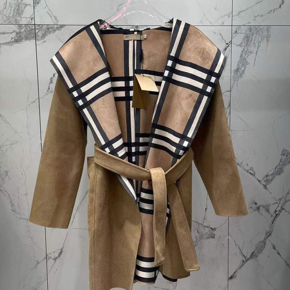 womens wool overcoat suede luxury classical full printed waistband long