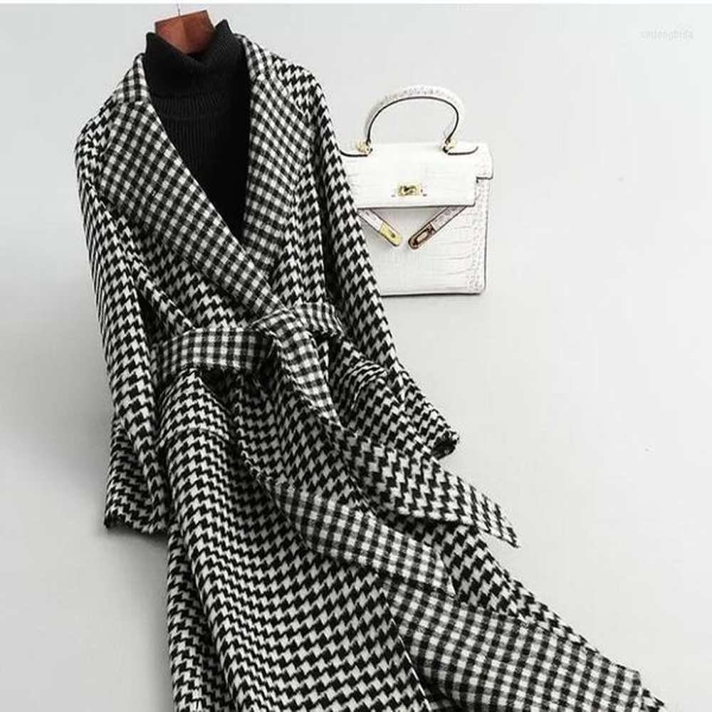womens wool women long plaid woolen coat arrivals houndstooth