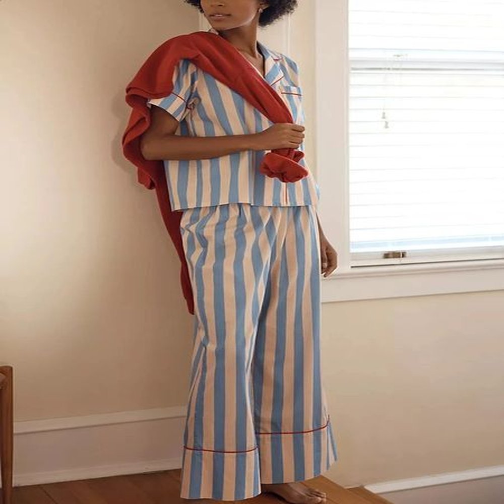womens yk pieces underwear striped pajama set short sleeve lapel