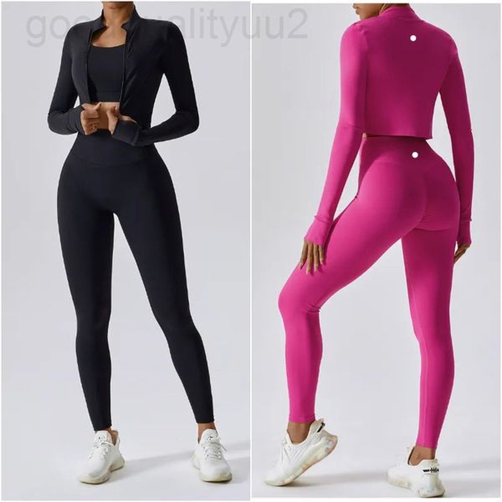 womens yoga outfit three pieces vestpantsjackets suits exercise closefitting