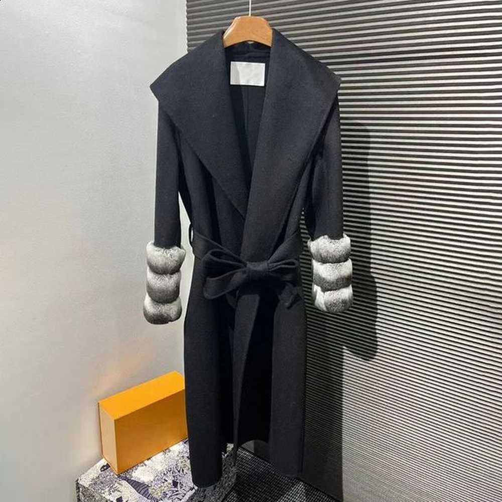wool coat womens rex rabbit fur collar oversized trench winter