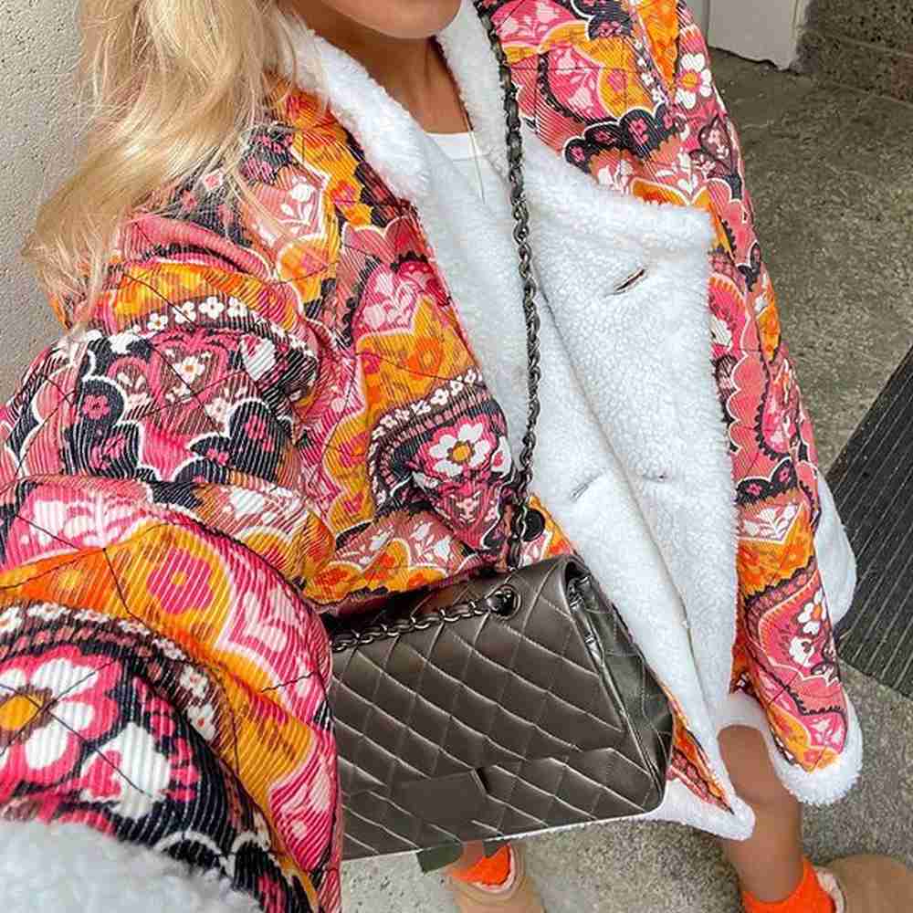 wool print coats for women winter thick warm outerwear