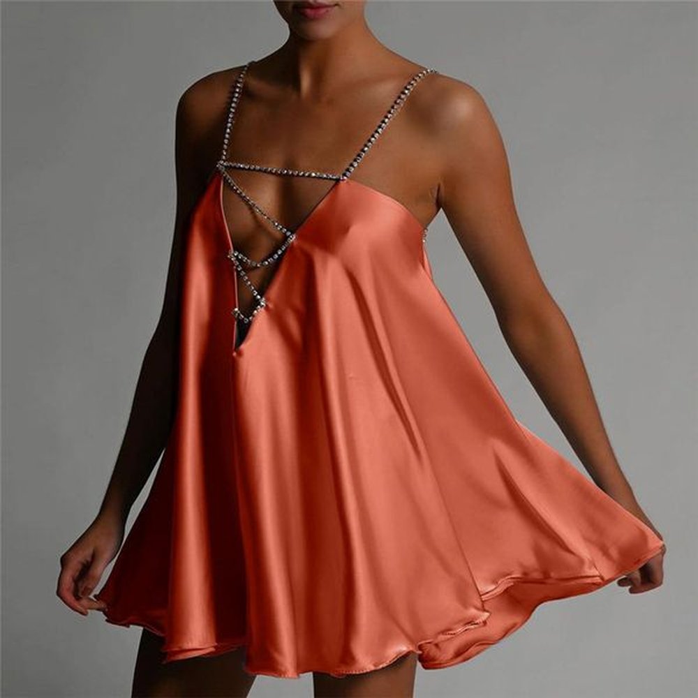 wsevypo womens chain suspender short dress fashion solid hollow v