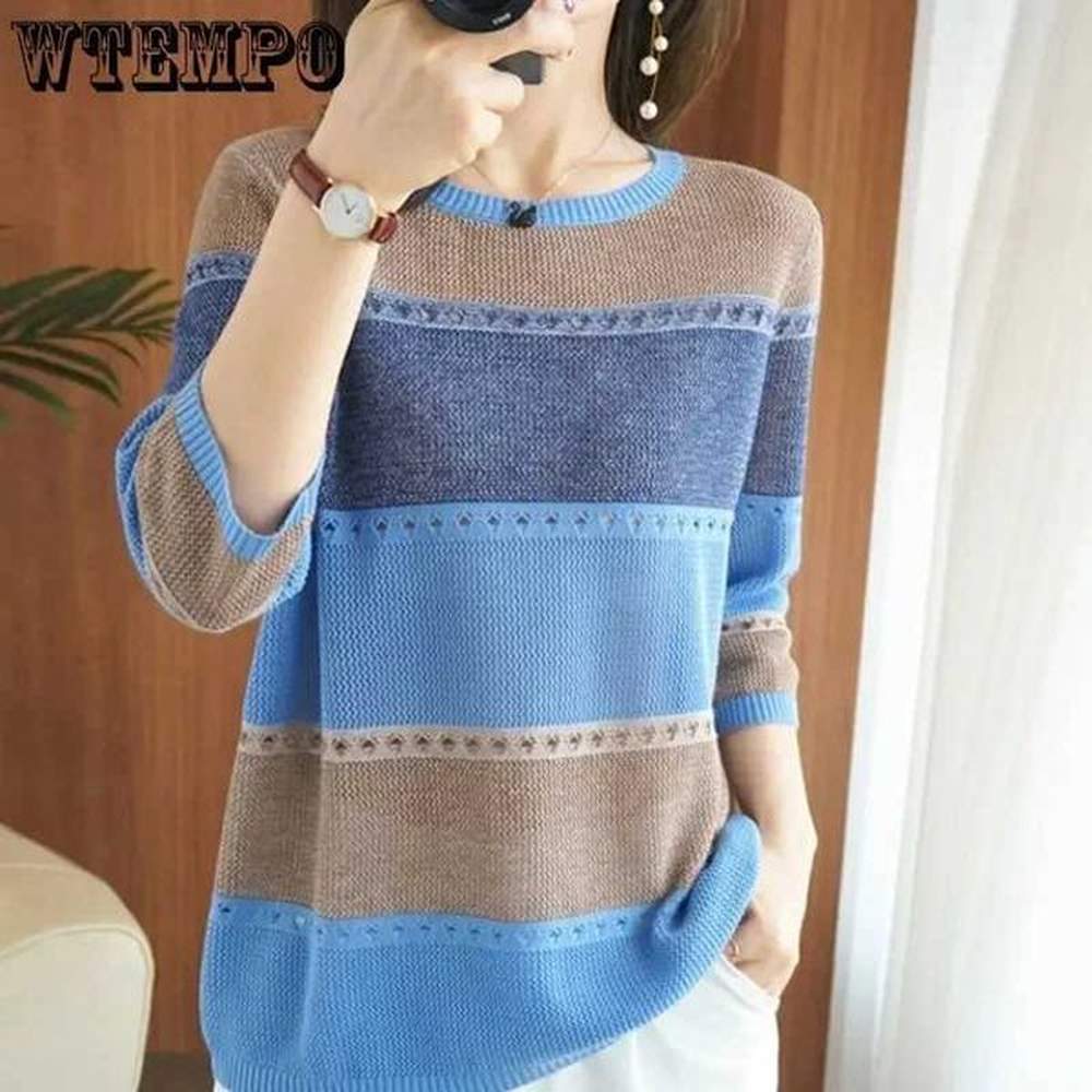 wtempo summer women knitted short slve lightweight sweater female hollow
