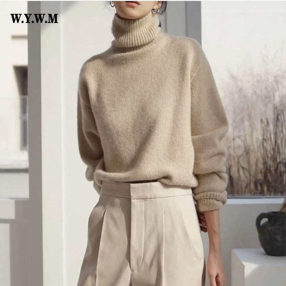 wywm cashmere elegant turtle neck womens sweater soft knitted basic