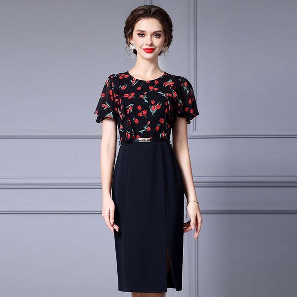 xia spliced fake twopiece dress dignified and elegant temperament waist